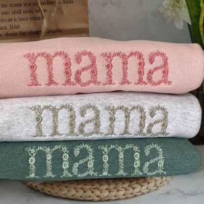 Personalised Floral Mama Embroidered Sweatshirt with Kids Names on Sleeve For New Mum Grandma Mother's Day Gift