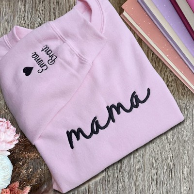 Personalised Embroidered MAMA Sweatshirt with Kids Names on Sleeve For New Mum Grandma Mother's Day Gift