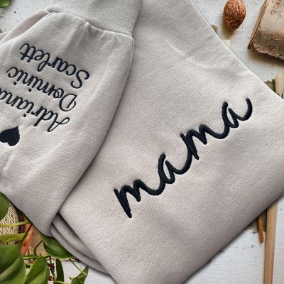 Personalised Embroidered MAMA Sweatshirt with Kids Names on Sleeve For New Mum Grandma Mother's Day Gift