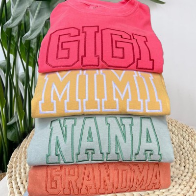 Custom Embroidered MAMA Sweatshirt with Kids Names on Sleeve For New Mum Grandma Mother's Day Gift