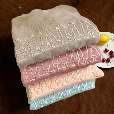 Custom Embroidered MAMA Sweatshirt with Kids Names on Sleeve For New Mum Grandma Mother's Day Gift