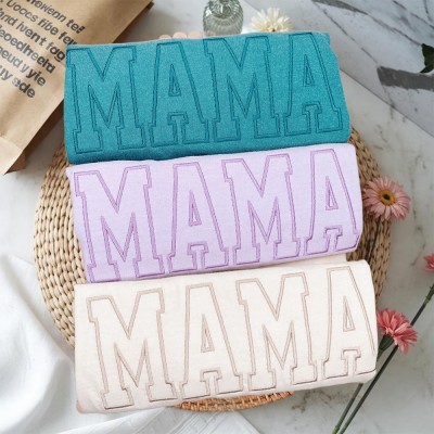 Custom Embroidered MAMA Sweatshirt with Kids Names on Sleeve For New Mum Grandma Mother's Day Gift