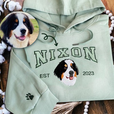 Custom Embroidered Dog Face Varsity Style Hoodie Sweatshirt For Pet Lover Christmas Gift