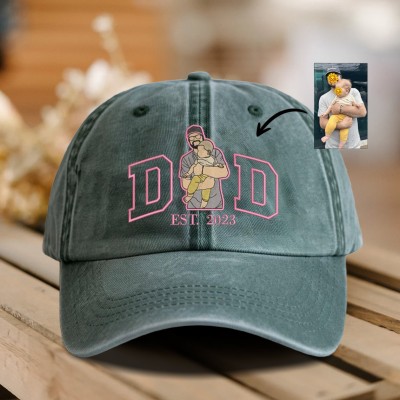 Personalised Portrait Embroidered Dad Cap For Men New Dad Father's Day Birthday Gift