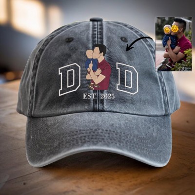 Personalised Portrait Embroidered Dad Cap For Men New Dad Father's Day Birthday Gift