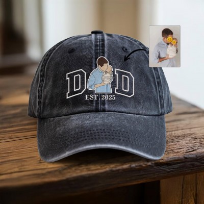 Personalised Portrait Embroidered Dad Cap For Men New Dad Father's Day Birthday Gift