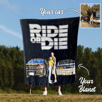 Personalised Ride or Die Car Fleece Blanket For Him