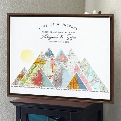 Personalised Mountain Adventure Travel Map Wall Art Wooden Frame Decor Keepsake Unique Gift For Couple Valentine's Day