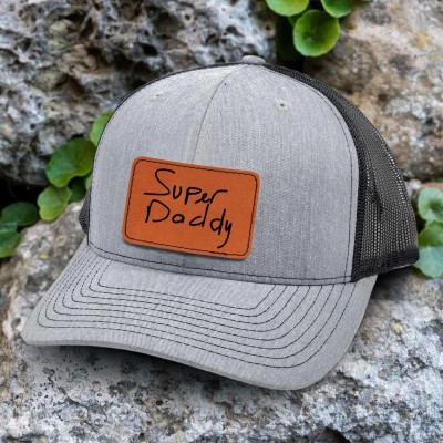 Personalised Child’s Handwritten Leather Patch Dad Hat For Dad Grandpa Papa Father's Day Birthday Gift