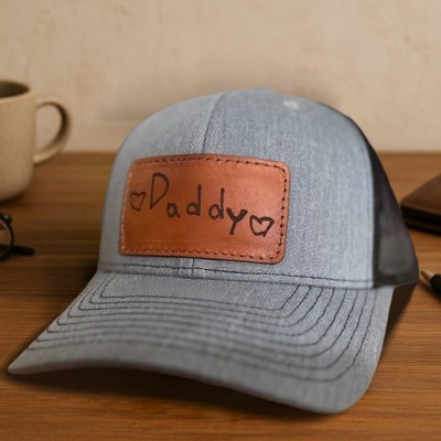Personalised Child’s Handwritten Leather Patch Dad Hat For Dad Grandpa Papa Father's Day Birthday Gift