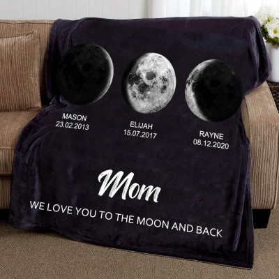 Personalised Family Moon Phase Blanket For Mum Grandma Christmas Gift