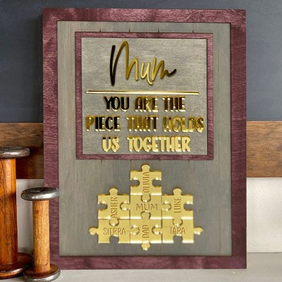 Personalised Mum Puzzle Sign Unique Wood Sign For Mother's Day Gift