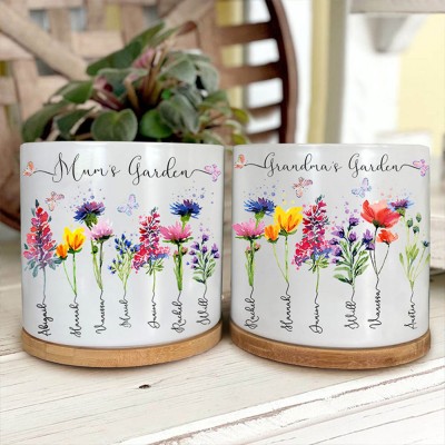 Personalised Birth Month Flower Pot Unique Gift for Grandma Mum Mother's Day