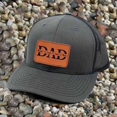 Custom DAD Leather Patch Cap With Kids Name For Father's Day Birthday Gift