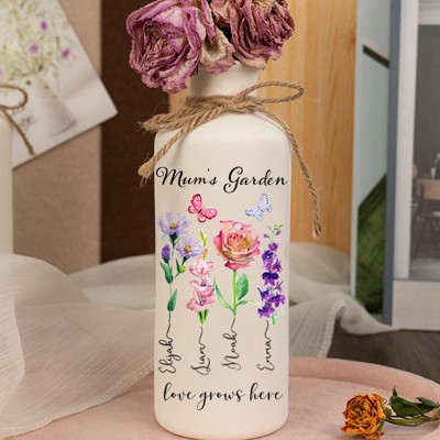 Custom Mum's Garden Birth Flower Vase with Kids Names For Grandma Mum Mother's Day Gift