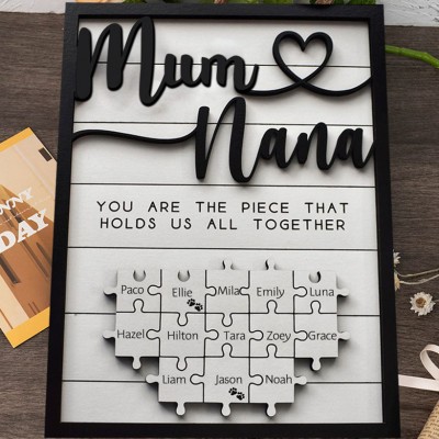Personalised Mum Puzzle Sign Unique Wood Sign For Mother's Day Gift