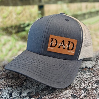 Custom DAD Leather Patch Cap With Kids Name For Father's Day Birthday Gift