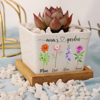 Custom Mum's Garden Birth Flower Pot with Kids Names For Grandma Mum Mother's Day Gift
