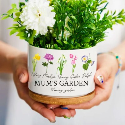 Personalised Mum's Garden Outdoor Flower Pot With kids Name and Birth Flower For Mother's Day Gift