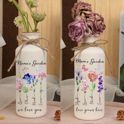 Custom Gigi's Garden Birth Flower Vase with Grandchildren Name For Grandma Mum Mother's Day Gift