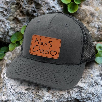 Personalised Child’s Handwritten Leather Patch Dad Hat For Dad Grandpa Papa Father's Day Birthday Gift