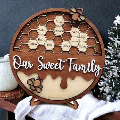 Personalised Grandbabees Wood Sign Bee Hive Family For Grandma Mum Christmas Gift