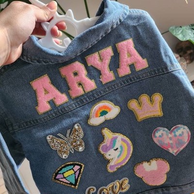 Personalised Letter Patch Jean Jacket With Name For Kids Girls Gift