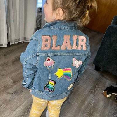 Personalised Letter Patch Jean Jacket With Name For Kids Girls Gift