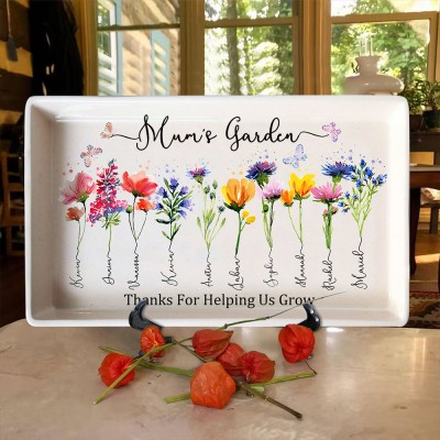 Custom Mum's Garden Birth Flower Platter with Kids Name For Mum Grandma Family Gift Ideas