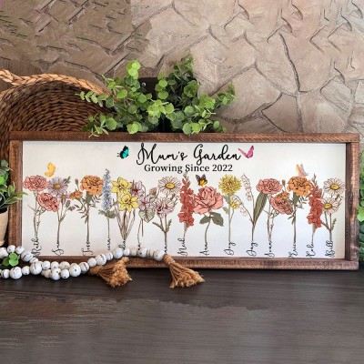 Personalised Mum's Garden Wooden Frame With Kids Birth Month Flower and Name For Mum Grandma Mother's Day Gift