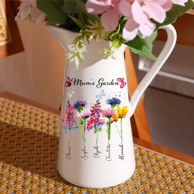 Personalised Mum's Garden Birth Month Flower Vase With Kids Name For Mum Grandma Mother's Day Gift Ideas