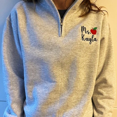 Personalised Teacher Apple Embroidered Sweatshirt Graduation Gift for a New Teacher