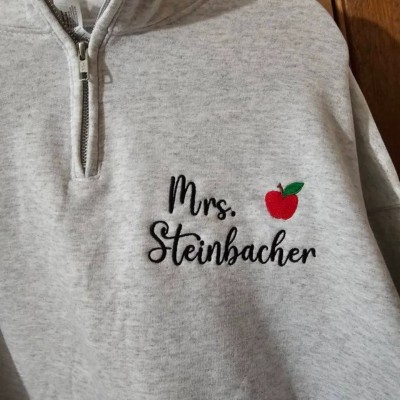 Personalised Teacher Apple Embroidered Sweatshirt Graduation Gift for a New Teacher