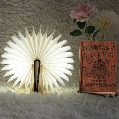 Personalised Wooden Folding Magnetic Glowing Book Lamp For Birthday Day Gift