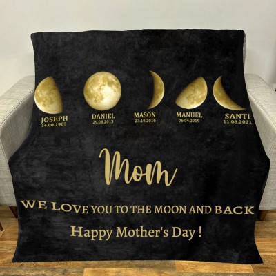 Personalised Family Moon Phase Blanket For Mother's Day Gift