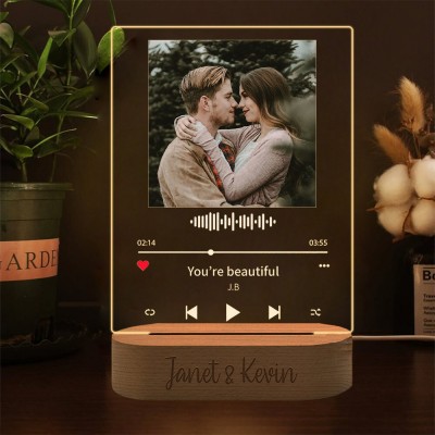 Personalised Photo Music Plaque Night Light Valentine's Day Gift For Girlfriend Boyfriend