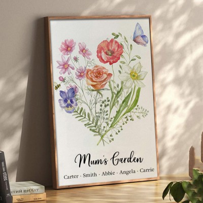 Custom Birth Flower Bouquet Frame Home Art For Mum Grandma Christmas Gift