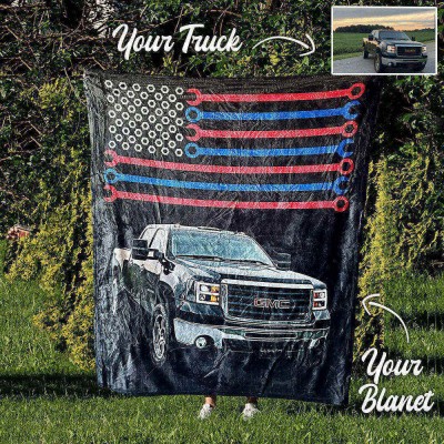 Personalised America Truck Fleece Blanket For Him Valentine's Day