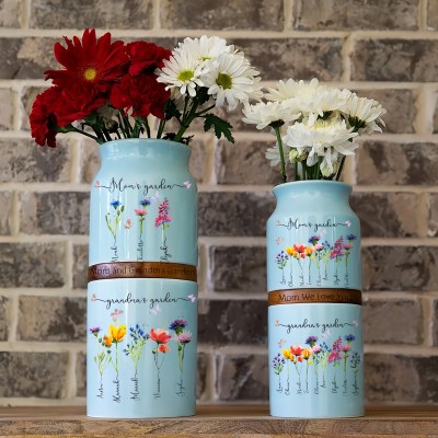 Personalised Gigi's Garden Birth Flower Vase With Kids Name For Mum Grandma Gift Ideas