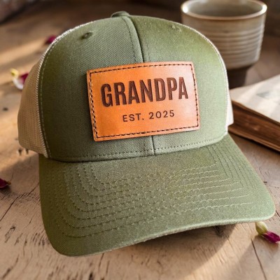 Custom Grandpa Leather Patch Cap For Dad Grandpa Father's Day Birthday Gift