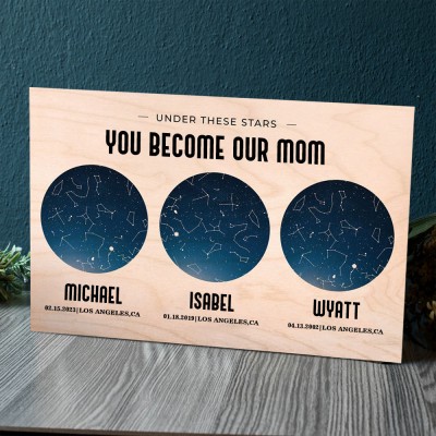Personalised Star Map By Date Night Sky Constellation Wood Sign For Mum Christmas Gift