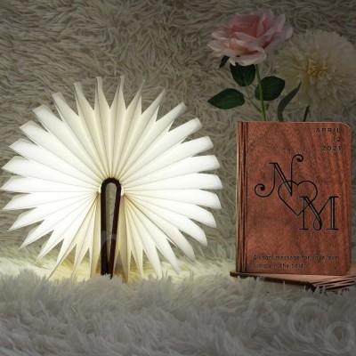 Personalised Wooden Folding Magnetic Glowing Book Lamp For Valentine's Day Gift