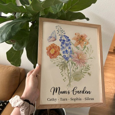 Custom Birth Flower Bouquet Frame Home Art For Mum Grandma Christmas Gift