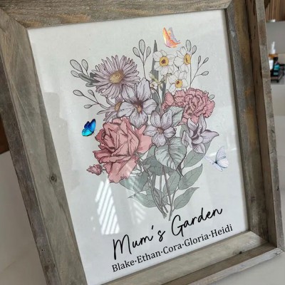 Personalised Mum's Garden Wooden Frame With Kids Birth Month Flower and Name For Mum Grandma Mother's Day Gift