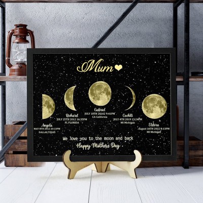 Custom Mum's Universe Moon Phase Print Frame With Kids Names Unique Mother's Day Gifts