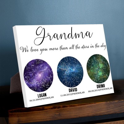 Personalised Star Map By Date Night Sky Constellation Wall Art Wood Sign For Grandma Christmas Gift