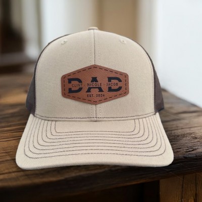 Custom Dad Leather Patch Cap With Kids Name For Papa Dad Grandpa Father's Day Gift