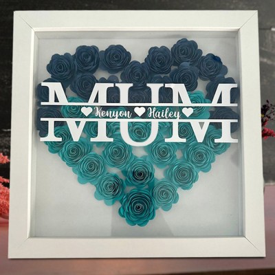 Custom Mum Flower Shadow Box with Kids Names For Mother's Day Gift