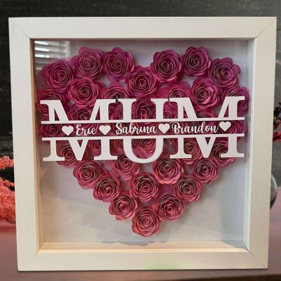 Custom Mum Flower Shadow Box with Kids Names For Mother's Day Gift