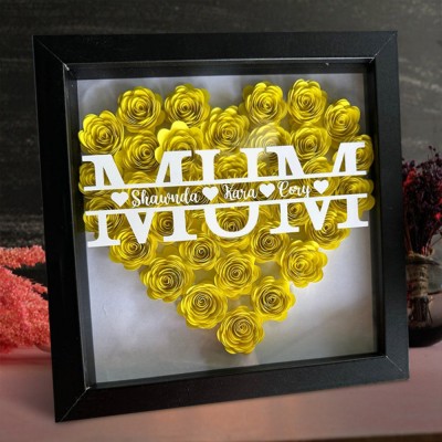 Custom Mum Flower Shadow Box with Kids Names For Mother's Day Gift